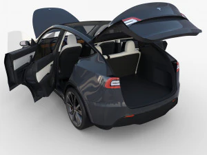 tesla model y awd midnight silver with interior and chassis 3D Model