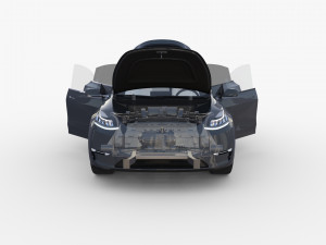 tesla model y awd midnight silver with interior and chassis 3D Модель