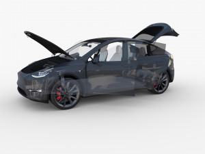 tesla model y awd midnight silver with interior and chassis 3D Модель