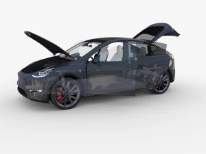tesla model y awd midnight silver with interior and chassis 3D Model