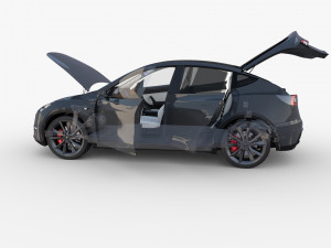 tesla model y awd midnight silver with interior and chassis 3D Модель