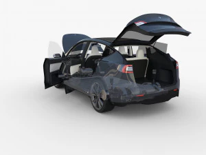 tesla model y awd midnight silver with interior and chassis 3D Model