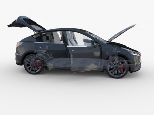 tesla model y awd midnight silver with interior and chassis 3D Модель