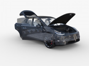 tesla model y awd midnight silver with interior and chassis 3D Модель