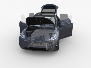 tesla model y awd midnight silver with interior and chassis 3D Модель