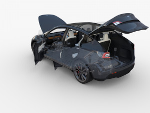 tesla model y awd midnight silver with interior and chassis 3D Модель