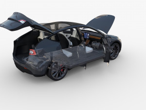tesla model y awd midnight silver with interior and chassis 3D Модель