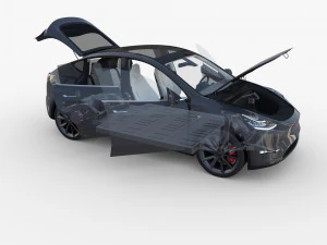 tesla model y awd midnight silver with interior and chassis 3D Model