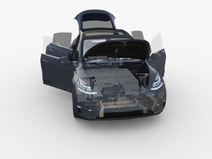tesla model y awd midnight silver with interior and chassis 3D Модель