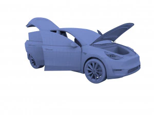 tesla model y awd midnight silver with interior and chassis 3D Model
