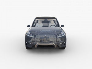 tesla model y awd midnight silver with interior and chassis 3D Модель