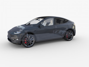 tesla model y awd midnight silver with interior and chassis 3D Модель