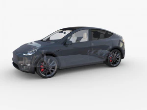tesla model y awd midnight silver with interior and chassis 3D Model