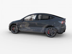 tesla model y awd midnight silver with interior and chassis 3D Model