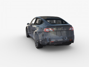 tesla model y awd midnight silver with interior and chassis 3D Модель