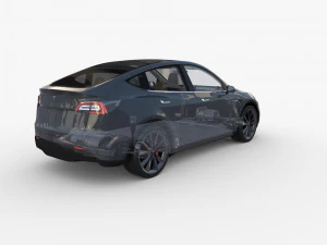 tesla model y awd midnight silver with interior and chassis 3D Model