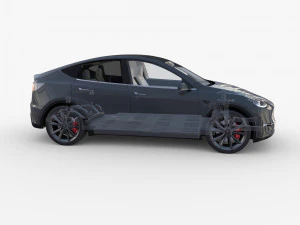 tesla model y awd midnight silver with interior and chassis 3D Model