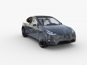 tesla model y awd midnight silver with interior and chassis 3D Модель