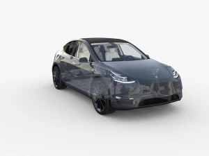 tesla model y awd midnight silver with interior and chassis 3D Model