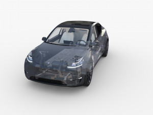 tesla model y awd midnight silver with interior and chassis 3D Модель