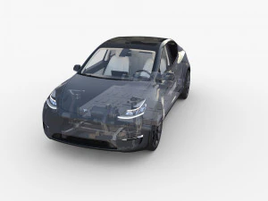 tesla model y awd midnight silver with interior and chassis 3D Model