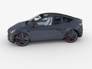 tesla model y awd midnight silver with interior and chassis 3D Модель