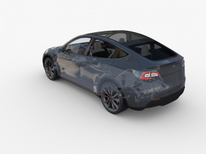 tesla model y awd midnight silver with interior and chassis 3D Модель