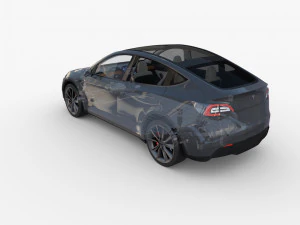 tesla model y awd midnight silver with interior and chassis 3D Model