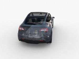 tesla model y awd midnight silver with interior and chassis 3D Модель