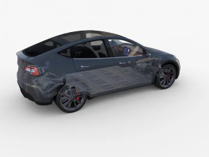 tesla model y awd midnight silver with interior and chassis 3D Model