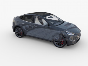 tesla model y awd midnight silver with interior and chassis 3D Модель