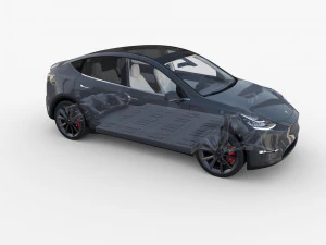 tesla model y awd midnight silver with interior and chassis 3D Model