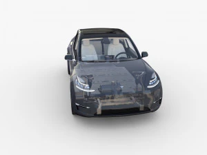 tesla model y awd midnight silver with interior and chassis 3D Model