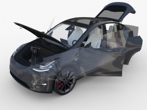 tesla model y rwd midnight silver with interior and chassis 3D 模型
