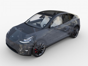 tesla model y rwd midnight silver with interior and chassis Modèle 3D