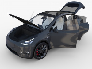 tesla model y rwd midnight silver with interior and chassis Modèle 3D