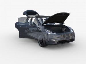 tesla model y rwd midnight silver with interior and chassis Modèle 3D