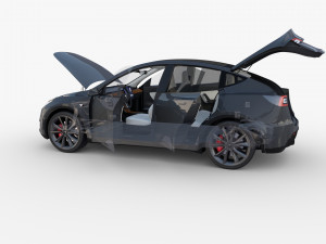 tesla model y rwd midnight silver with interior and chassis Modèle 3D