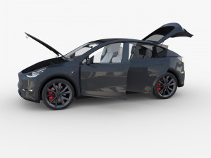 tesla model y rwd midnight silver with interior and chassis Modèle 3D