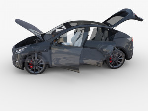 tesla model y rwd midnight silver with interior and chassis Modèle 3D