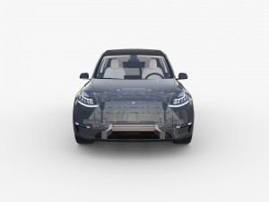 tesla model y rwd midnight silver with interior and chassis Modèle 3D