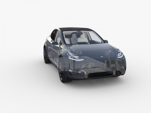 tesla model y rwd midnight silver with interior and chassis Modèle 3D