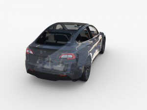 tesla model y rwd midnight silver with interior and chassis Modèle 3D