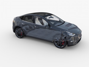 tesla model y rwd midnight silver with interior and chassis Modèle 3D