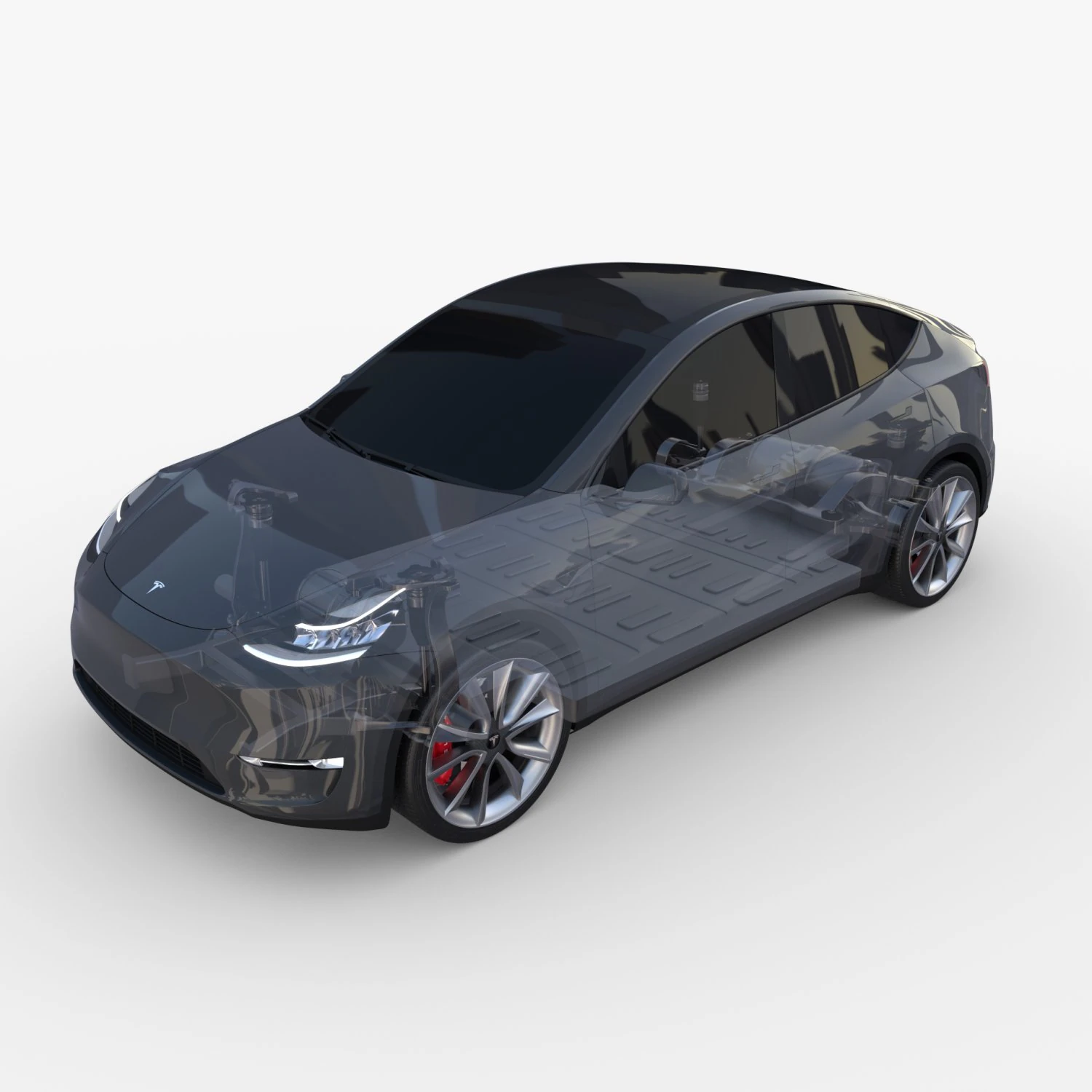 tesla model y awd midnight silver with chassis 3D Model .c4d .max .obj .3ds .fbx .stl .blend 