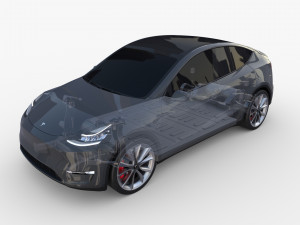 tesla model y awd midnight silver with chassis 3D Model