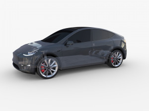 tesla model y awd midnight silver with chassis 3D मॉडल