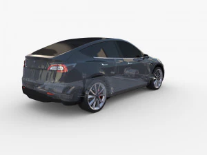 tesla model y awd midnight silver with chassis 3D Model