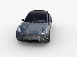 tesla model y awd midnight silver with chassis 3D Model