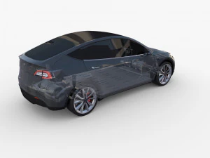 tesla model y awd midnight silver with chassis 3D Model
